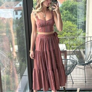 Striped Red and Pink Women's Skirt and top set